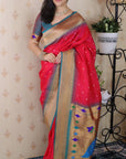 Rani Pink Bandhani Weaves Silk Saree with Classic Border & Peacock Pallu