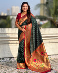 Bottle Green Bandhani Weaves Silk Saree with Paithani Border & Pallu