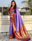 Lavender Bandhani Weaves Silk Saree with Paithani Border & Pallu