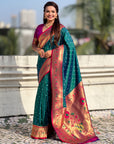 Peacock Blue Bandhani Weaves Silk Saree with Paithani Border & Pallu