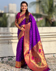 Purple Bandhani Weaves Silk Saree with Paithani Border & Pallu