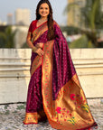 Wine Bandhani Weaves Silk Saree with Paithani Border & Pallu