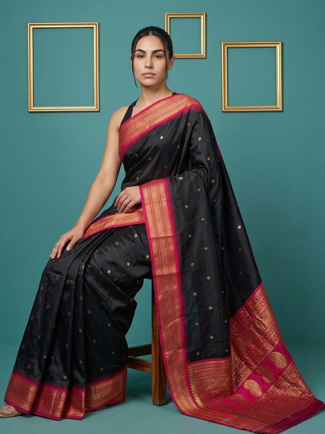 Black Premium Soft Gadwal Silk Zari Woven Saree