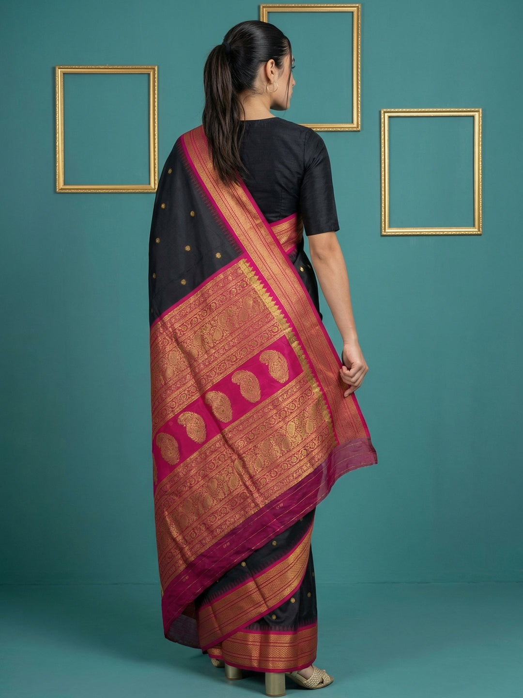 Black Premium Soft Gadwal Silk Zari Woven Saree