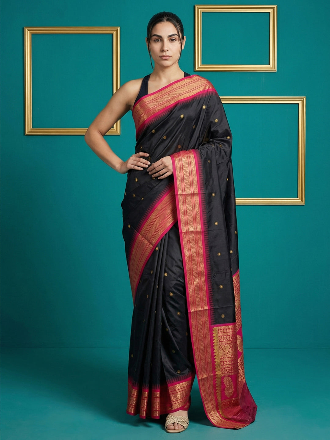 Black Premium Soft Gadwal Silk Zari Woven Saree
