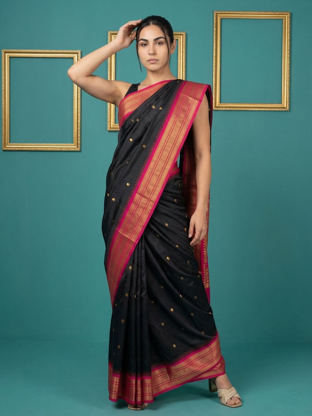 Black Premium Soft Gadwal Silk Zari Woven Saree