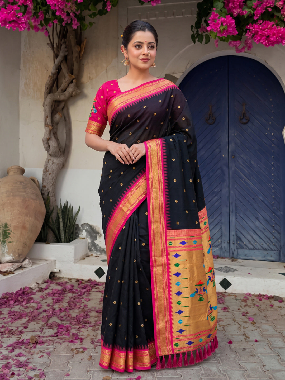 Black Premium Traditional Maharani Paithani Silk Saree