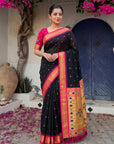 Black Premium Traditional Maharani Paithani Silk Saree