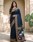 Black Soft Zari Woven Saree with Lotus Pichwai Concept Pallu