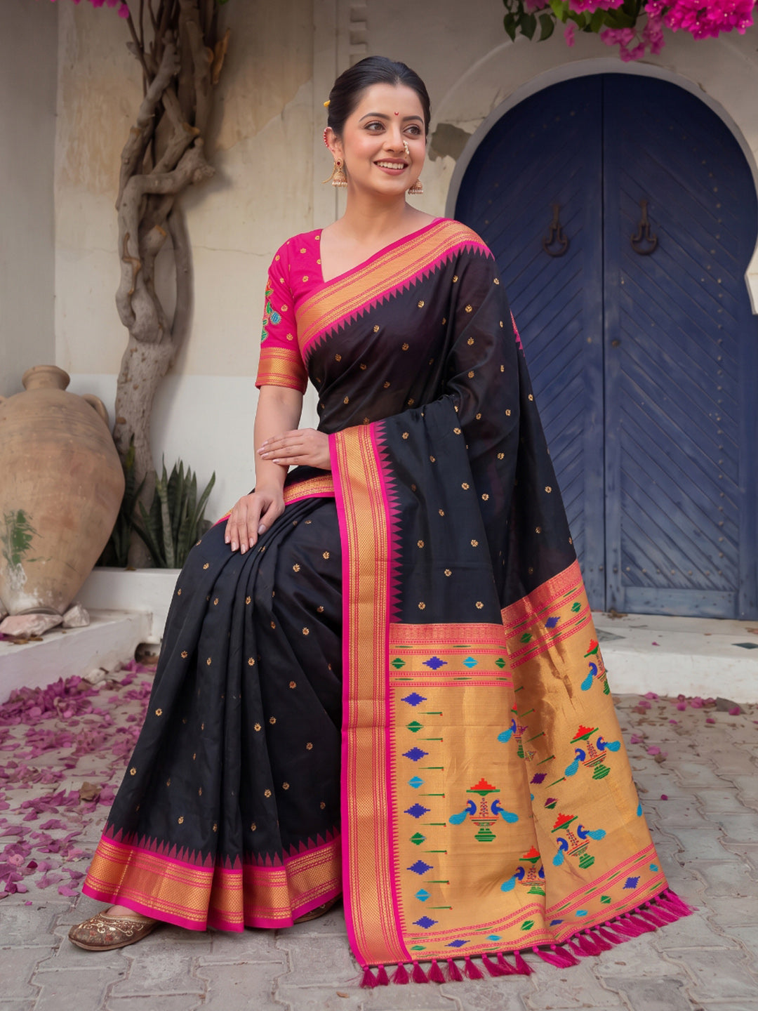 Black Premium Traditional Maharani Paithani Silk Saree