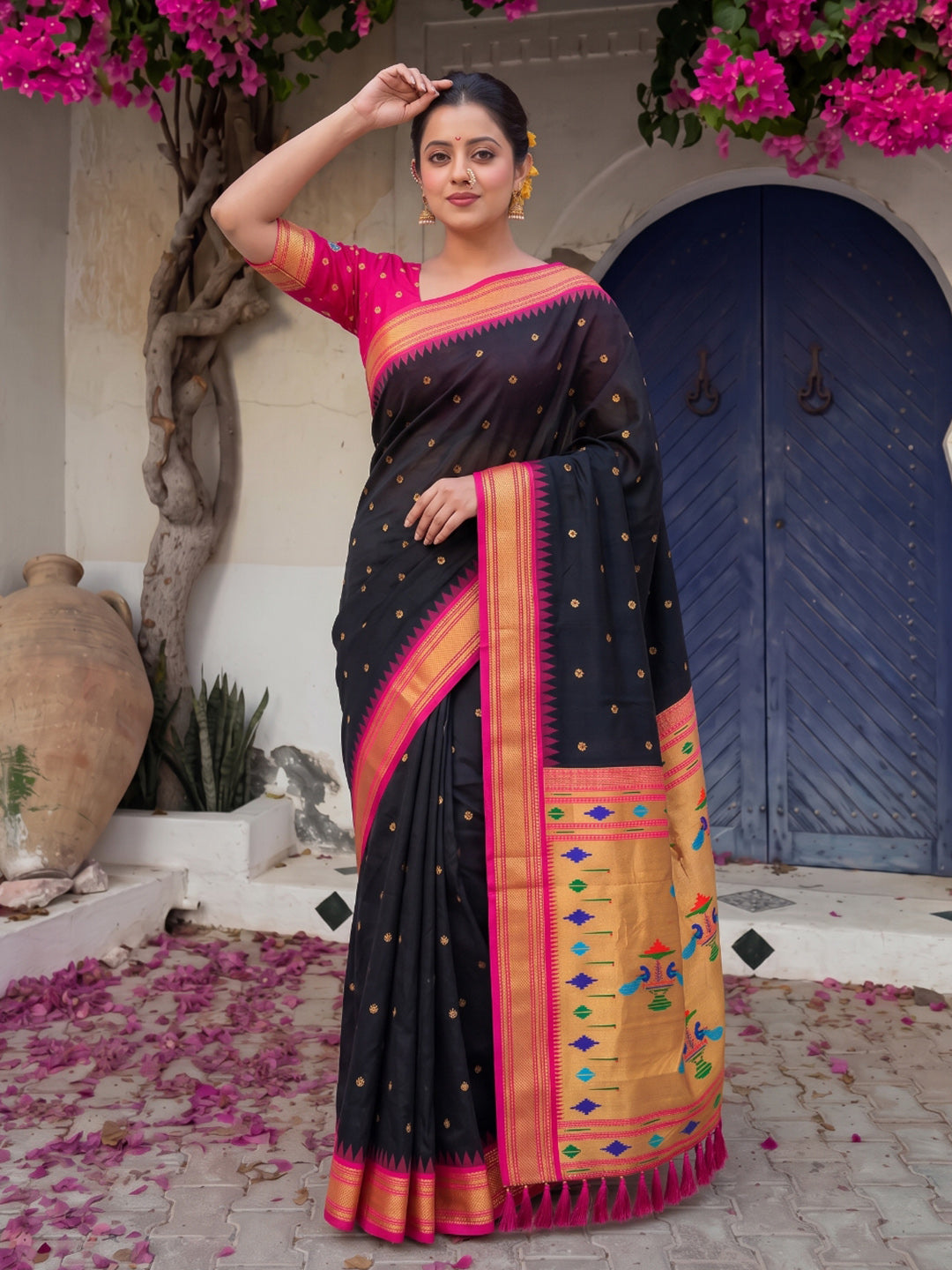 Black Premium Traditional Maharani Paithani Silk Saree