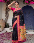 Black Premium Traditional Maharani Paithani Silk Saree