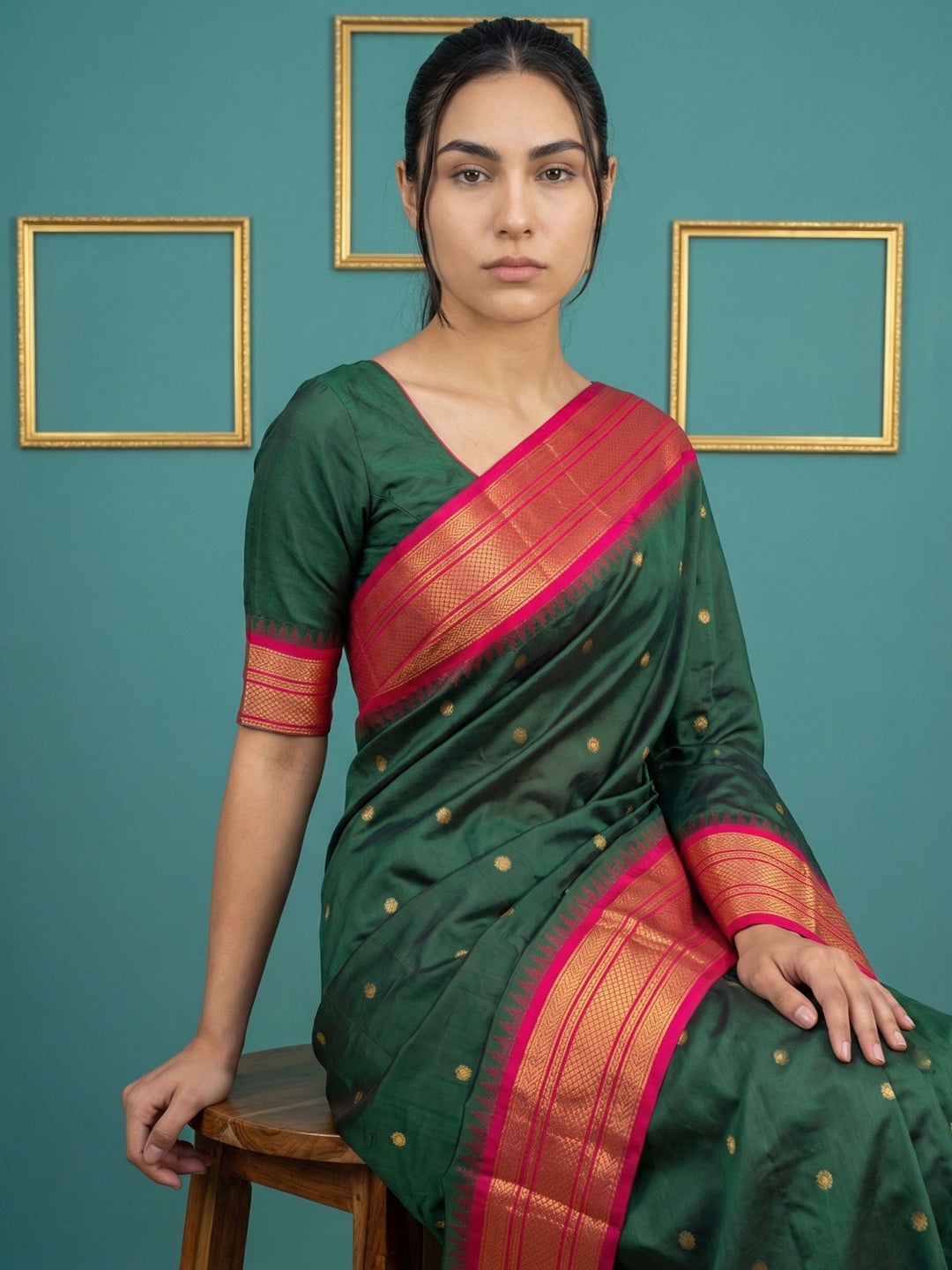 Bottle Green Premium Soft Gadwal Silk Zari Woven Saree