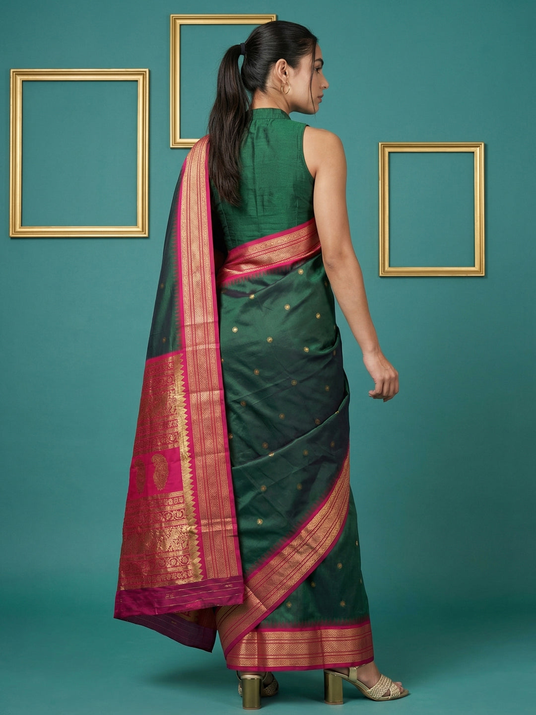 Bottle Green Premium Soft Gadwal Silk Zari Woven Saree
