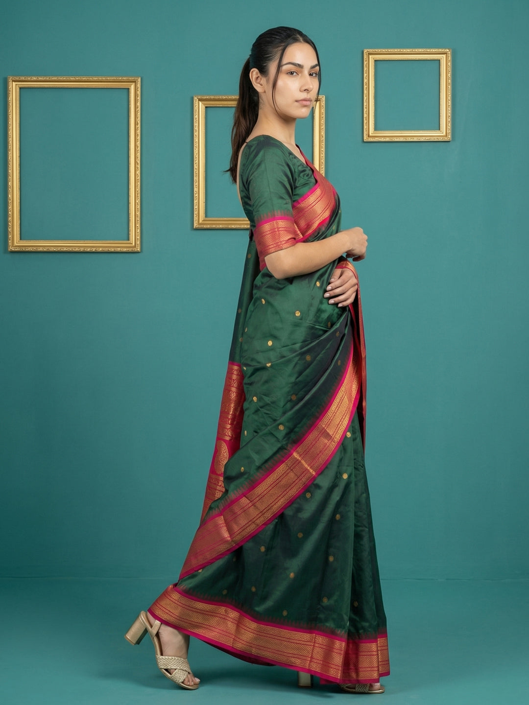 Bottle Green Premium Soft Gadwal Silk Zari Woven Saree