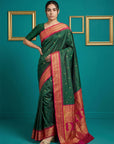 Bottle Green Premium Soft Gadwal Silk Zari Woven Saree