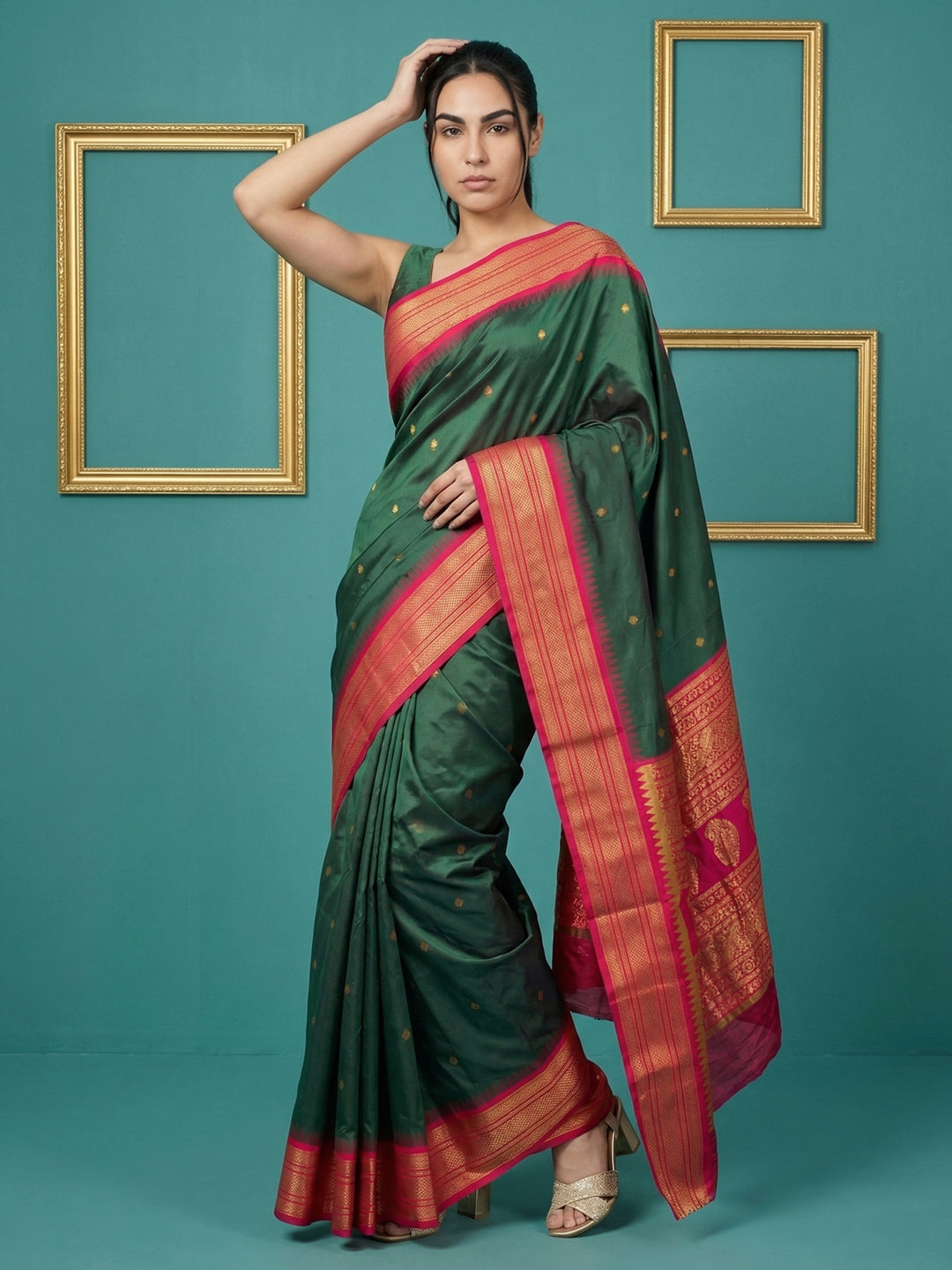 Bottle Green Premium Soft Gadwal Silk Zari Woven Saree