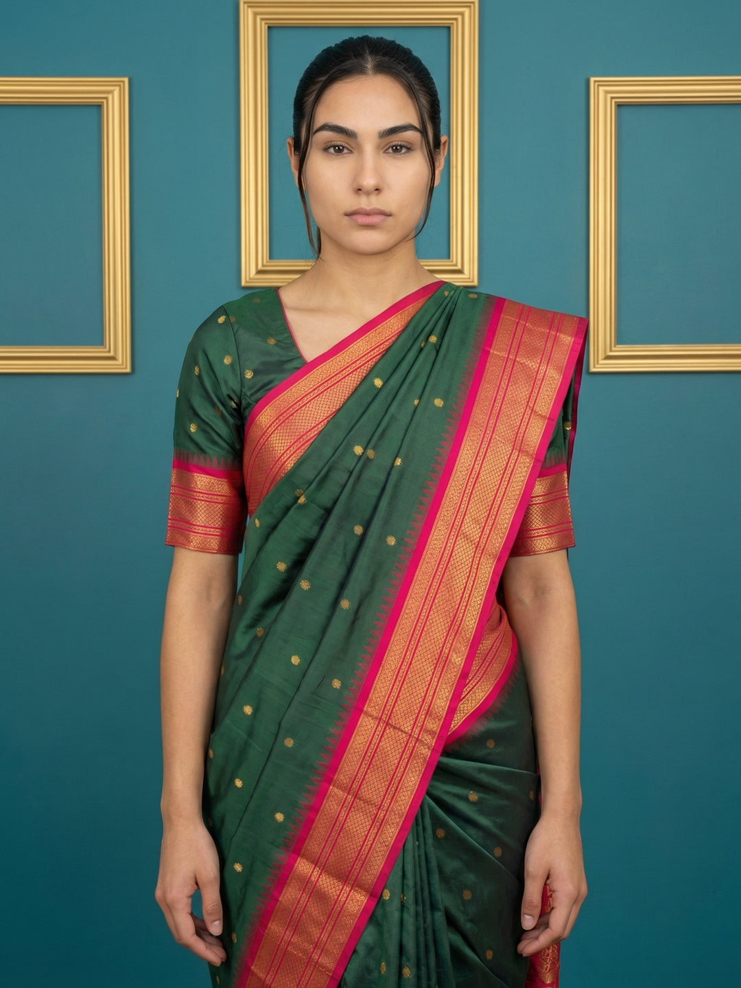 Bottle Green Premium Soft Gadwal Silk Zari Woven Saree