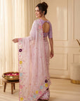 Baby Pink Premium Tissue Silk Saree with Multi Threadwork
