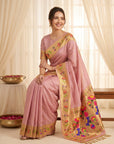 Baby Pink Premium Soft Brocade Tissue Paithani Silk Saree