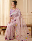 Baby Pink Premium Tissue Silk Saree with Multi Threadwork