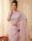 Baby Pink Premium Tissue Silk Saree with Multi Threadwork