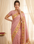 Baby Pink Premium Soft Brocade Tissue Paithani Silk Saree