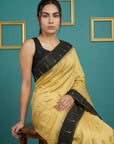 Cream & Black Handloom Traditional Yeola Paithani Silk Saree