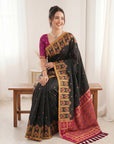 Black Premium Soft Silk Zari Woven with Ikkat Patola Fusion Saree