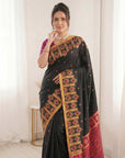 Black Premium Soft Silk Zari Woven with Ikkat Patola Fusion Saree