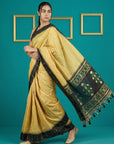Cream & Black Handloom Traditional Yeola Paithani Silk Saree