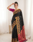 Black Premium Soft Silk Zari Woven with Ikkat Patola Fusion Saree