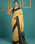 Cream & Black Handloom Traditional Yeola Paithani Silk Saree