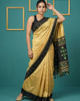 Cream & Black Handloom Traditional Yeola Paithani Silk Saree