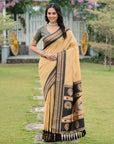 Chickoo Soft Ikkal Silk Zari Woven Kolam Pattern Saree with Paithani Pallu