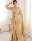 Chickoo Soft Linen Cotton Paithani Saree with Meenakari Pichwai Lotus Pallu