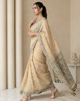 Chickoo Soft Muga Cotton with Handblock Kalamakri Pattern Saree