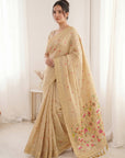 Chickoo Soft Linen Cotton Paithani Saree with Meenakari Pichwai Lotus Pallu