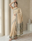 Chickoo Soft Muga Cotton with Handblock Kalamakri Pattern Saree