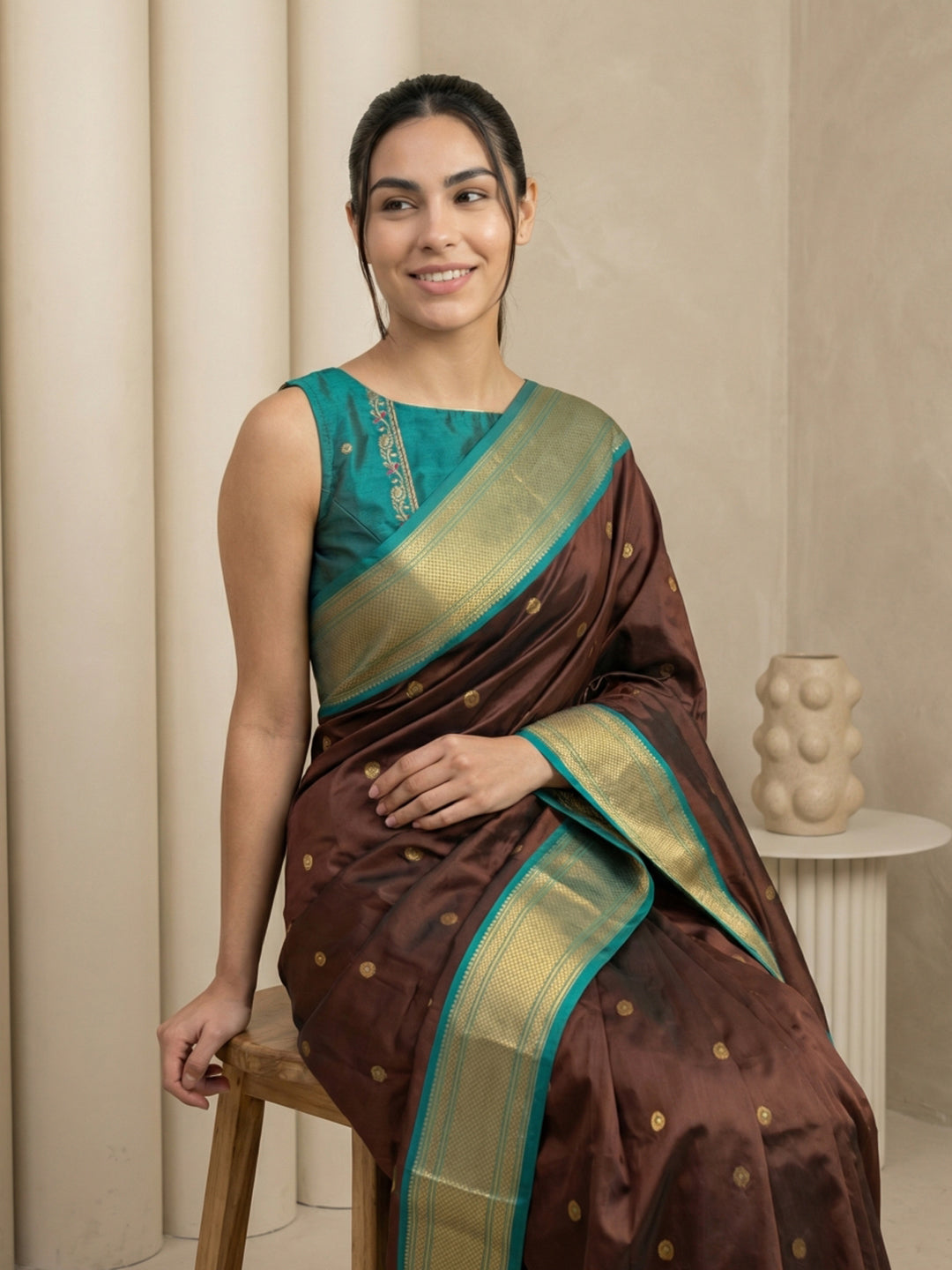 Coffee Soft Paithani Silk Zari Woven Saree with Peacock Pallu