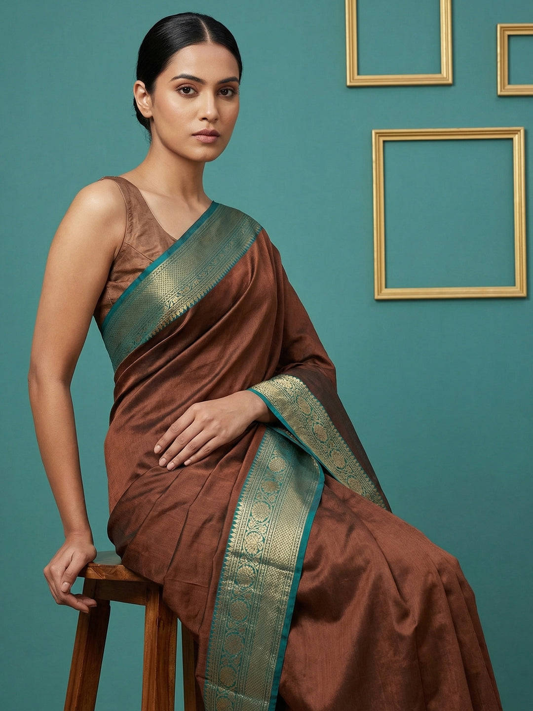 Coffee Premium Soft Gadwal Silk Zari Woven Saree