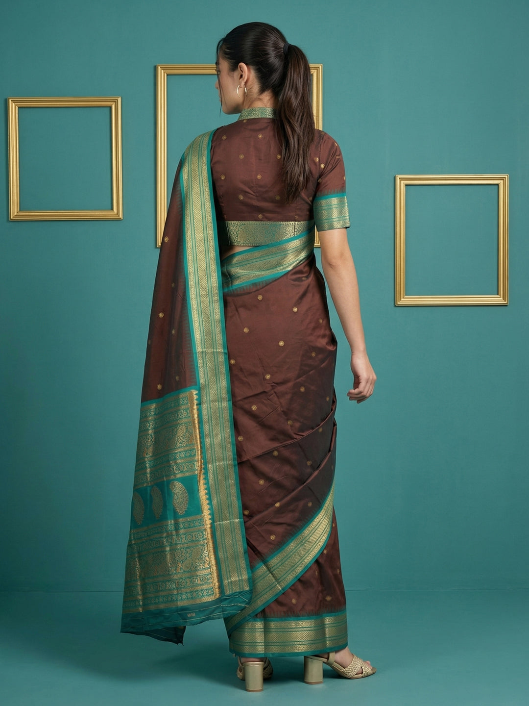 Coffee Premium Soft Gadwal Silk Zari Woven Saree