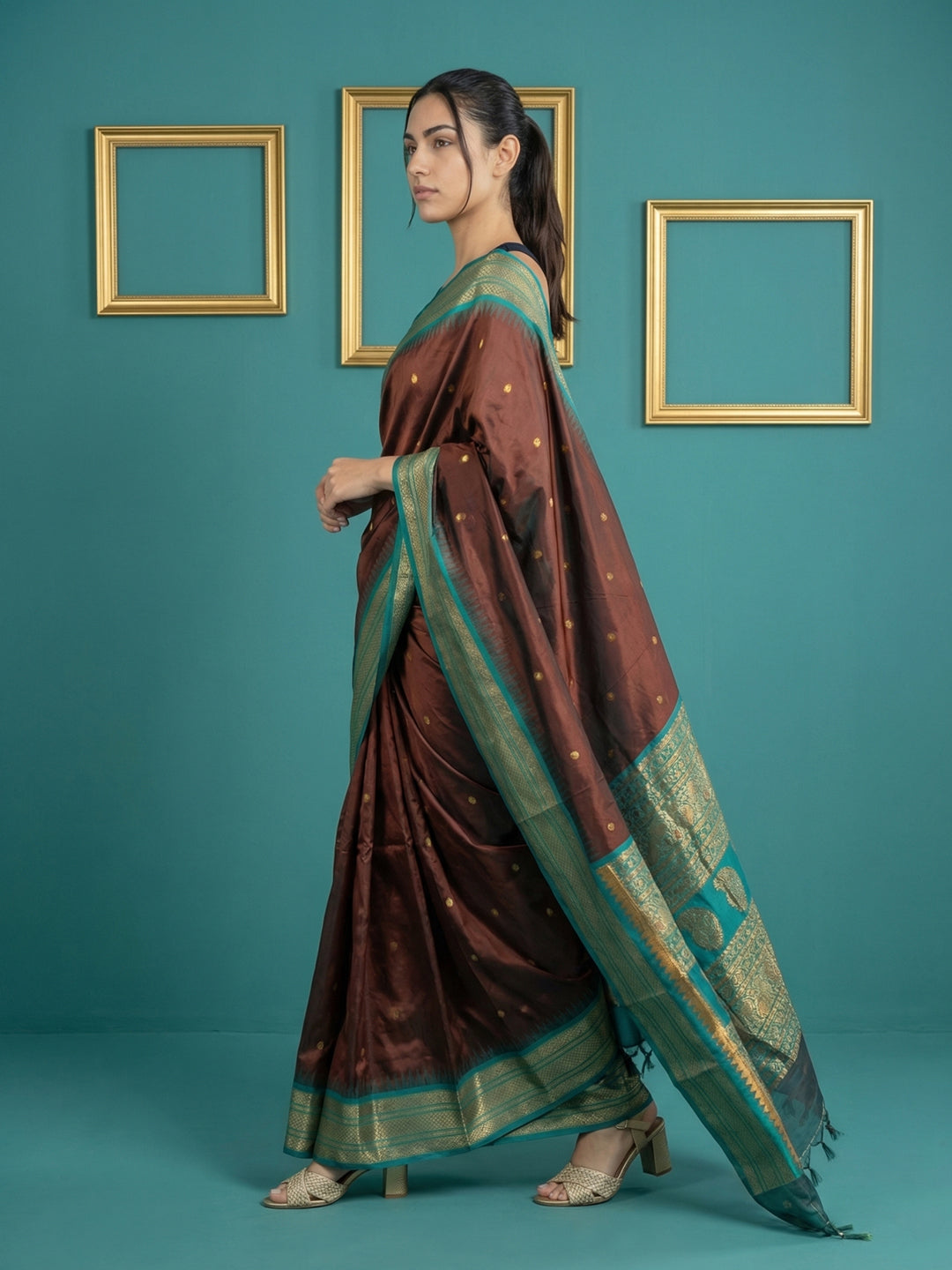 Coffee Premium Soft Gadwal Silk Zari Woven Saree