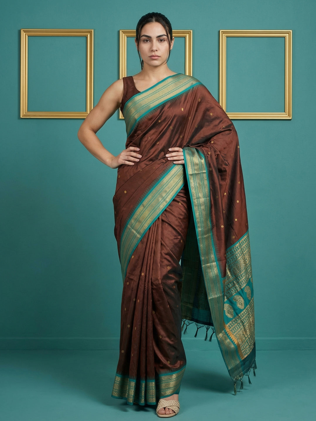 Coffee Premium Soft Gadwal Silk Zari Woven Saree