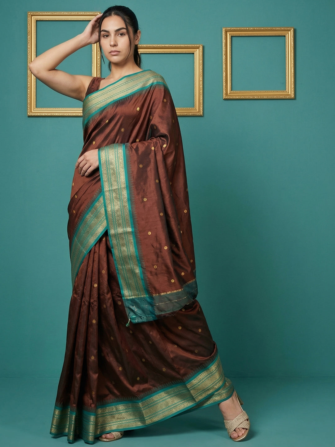 Coffee Premium Soft Gadwal Silk Zari Woven Saree