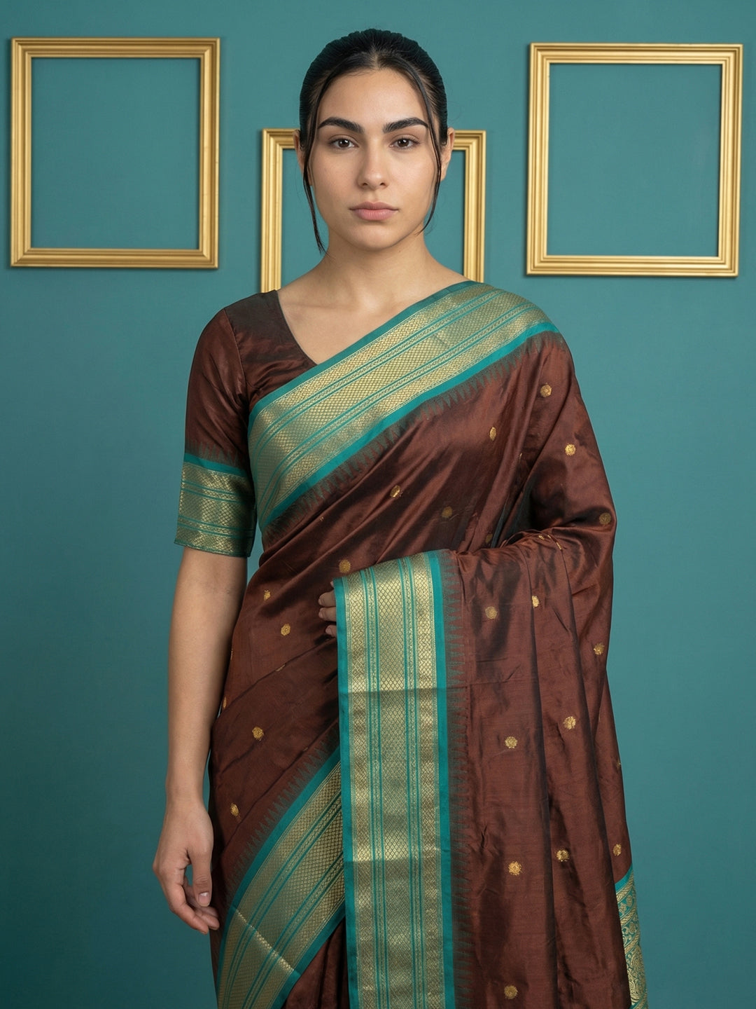 Coffee Premium Soft Gadwal Silk Zari Woven Saree