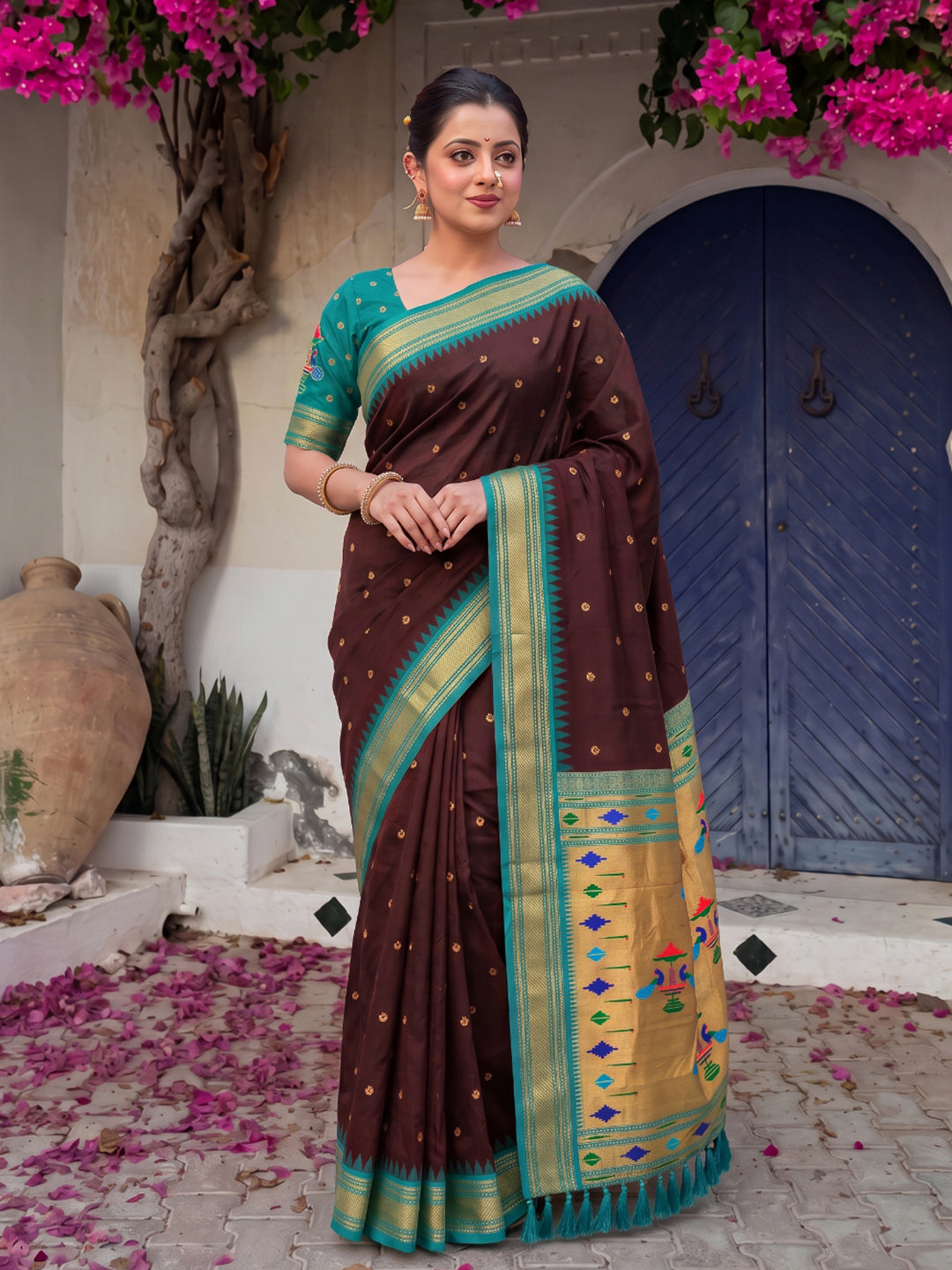 Coffee Premium Traditional Maharani Paithani Silk Saree