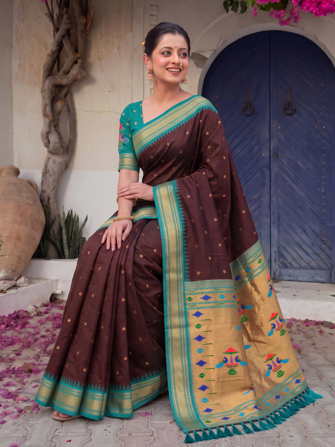 Coffee Premium Traditional Maharani Paithani Silk Saree