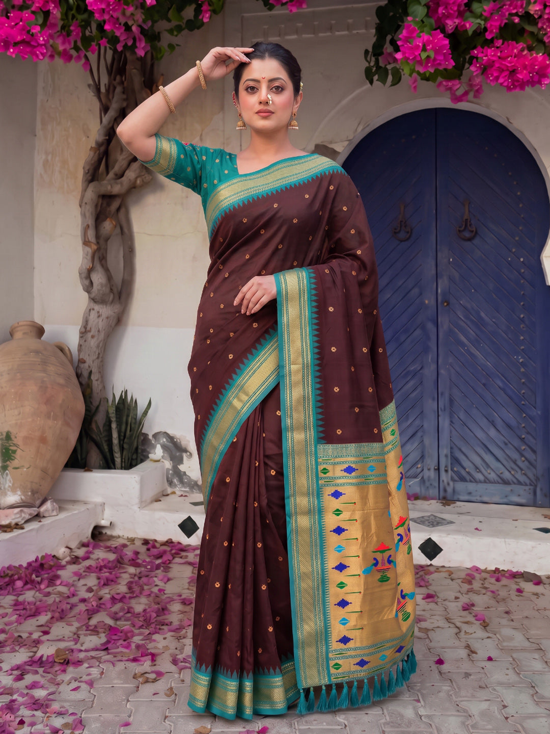 Coffee Premium Traditional Maharani Paithani Silk Saree