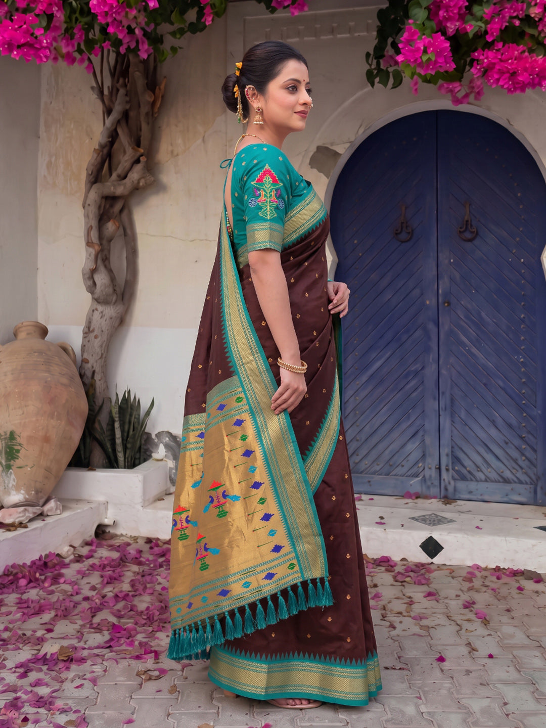 Coffee Premium Traditional Maharani Paithani Silk Saree